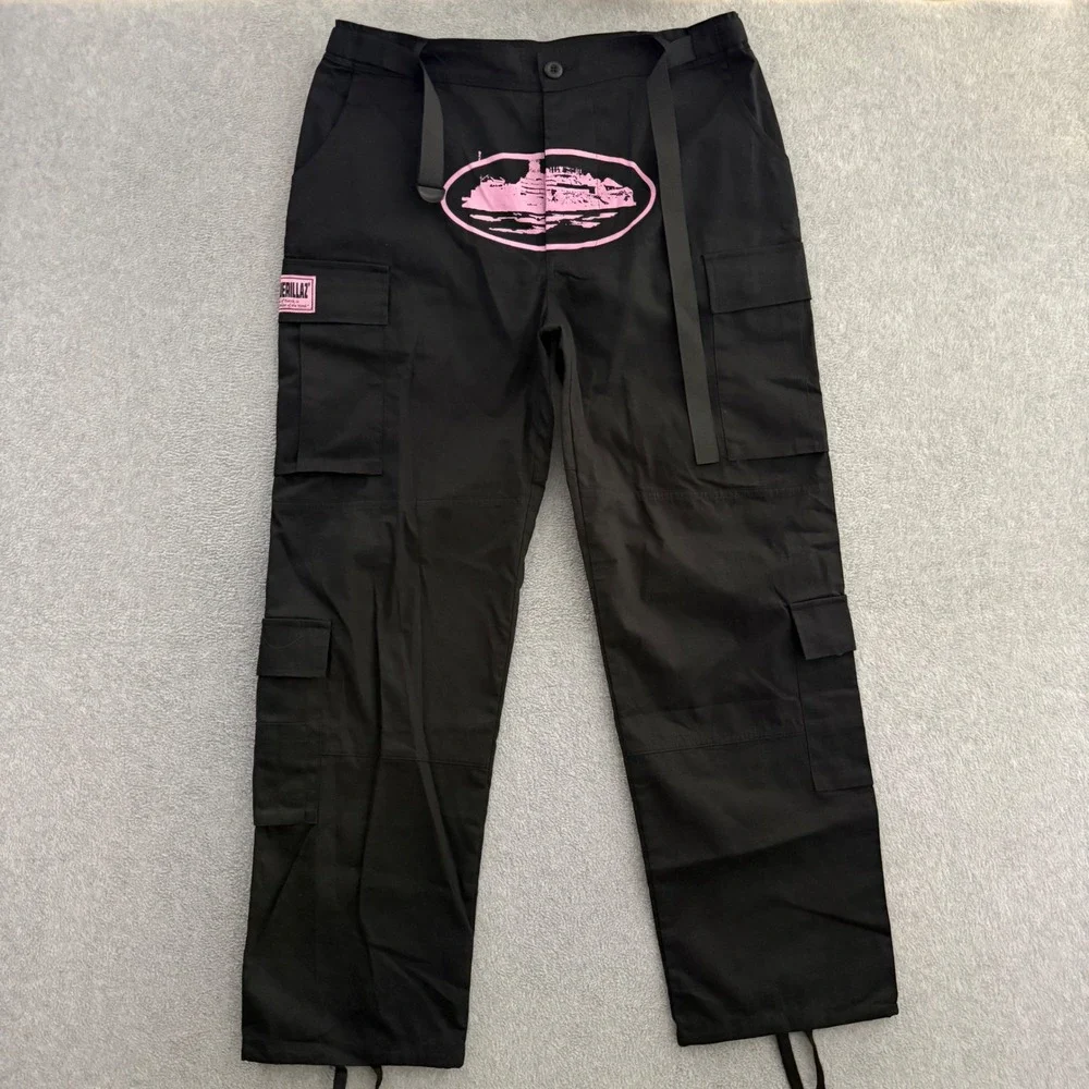 Corteiz Guerillaz Alcatraz Black Pink Ripstop Cargo Pants Mens Large 34x31 NWT